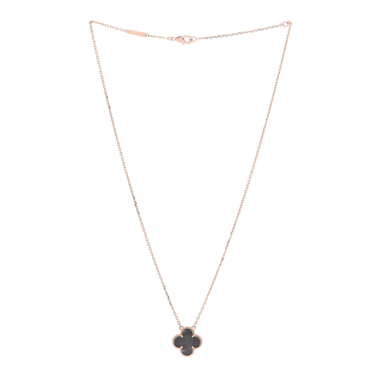 18K Rose Gold Gray Mother of Pearl Vintage Alhambra Pendant Necklace