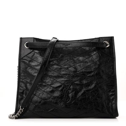 Saint Laurent SAINT LAURENT Crinkled Calfskin Matelasse Monogram Medium Niki Shopper Tote Black 1 of 10