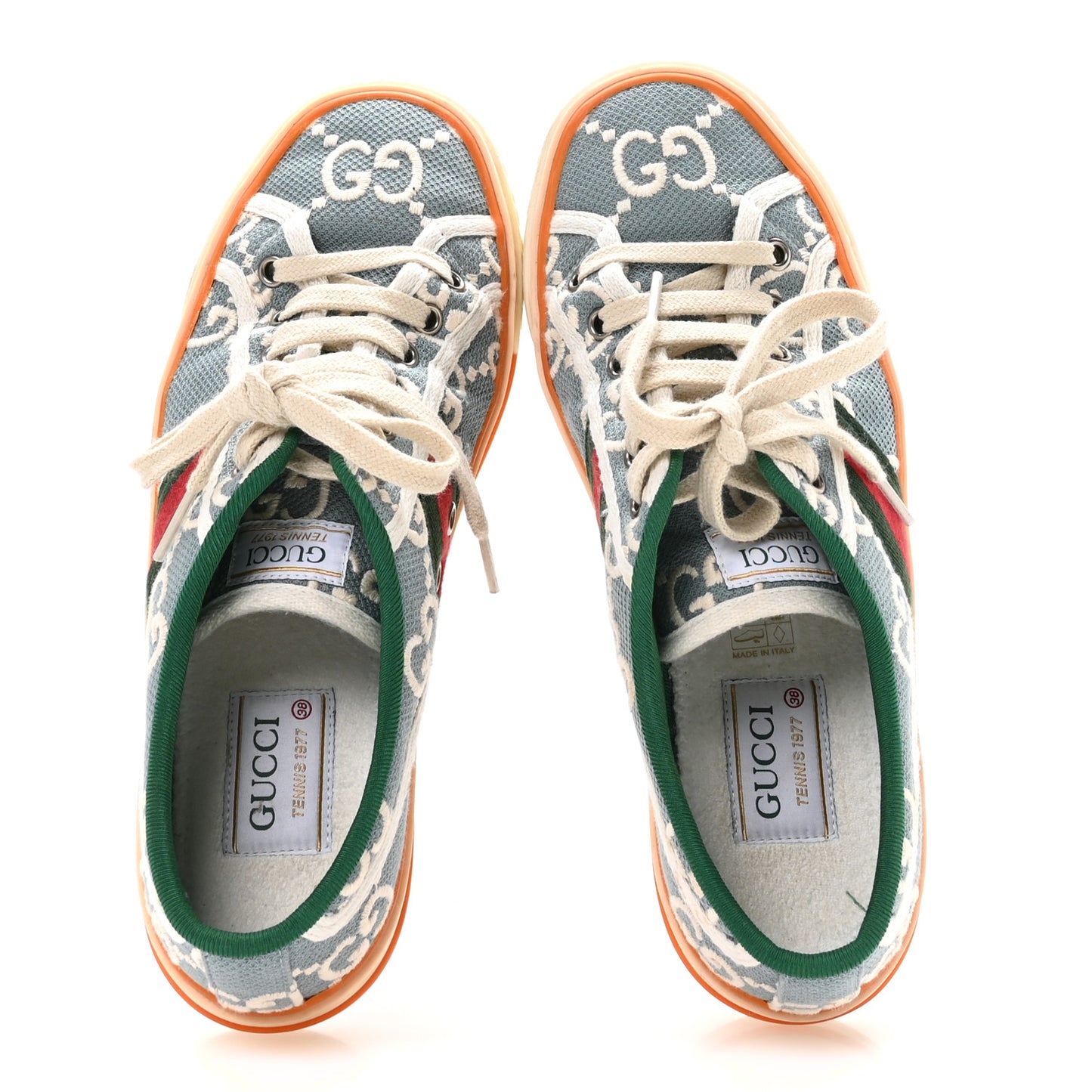 Cotton GG Monogram Web Womens 1977 Tennis Sneakers 38 Philod Ivory Mystic White