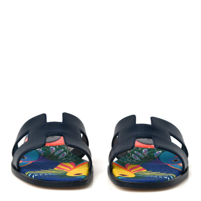 Hermes Calfskin Toucans de Paradis Oran Sandals 35.5 Bleu Indigo 2 of 12