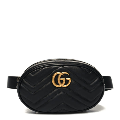 Gucci Calfskin Matelasse GG Marmont Belt Bag 85 34 Black 1 of 14