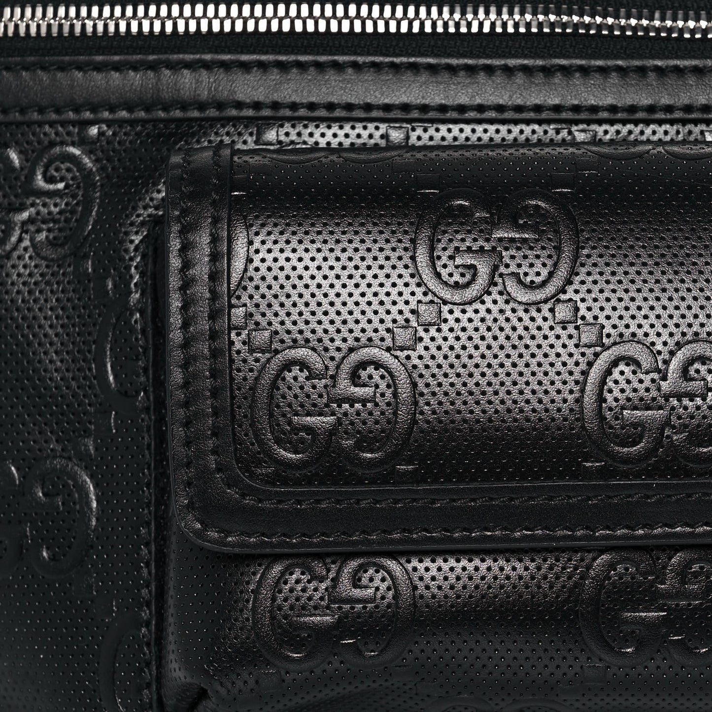 Calfskin GG Tennis Embossed Pocket Belt Bag Black