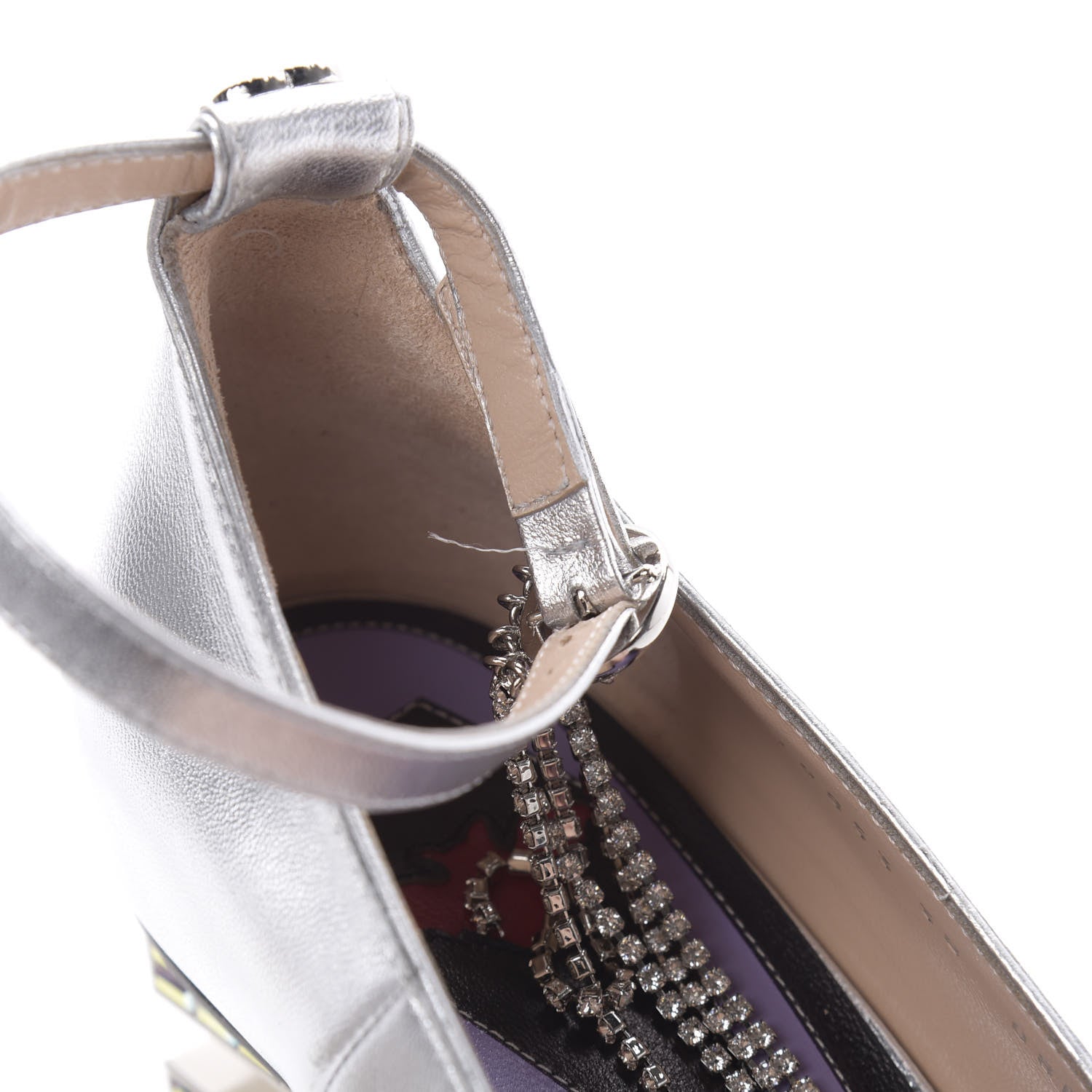 Gucci Metallic Nappa Crystal Square G Mid Heel Pumps 38 Silver 11 of 12