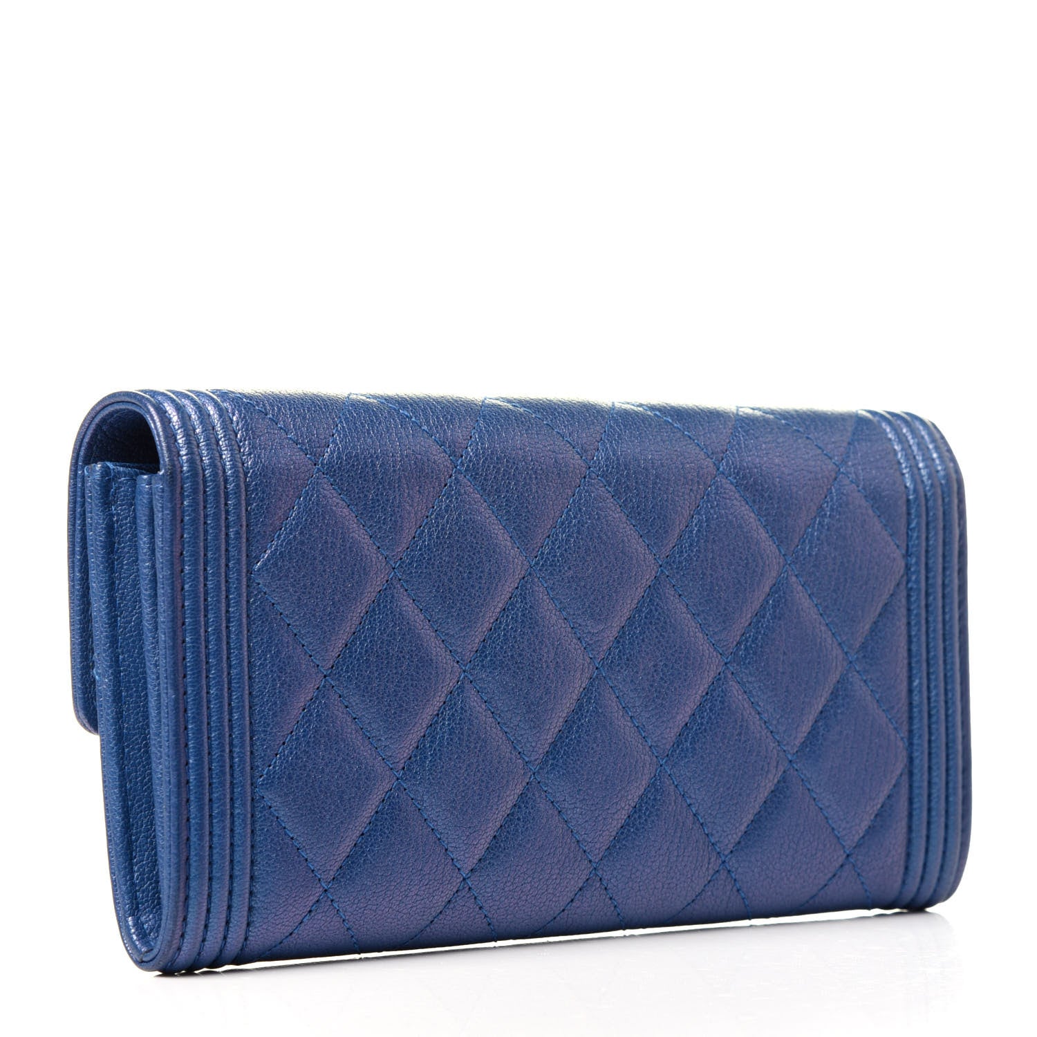 Chanel Goatskin Quilted Boy Flap Wallet Blue 3 of 10