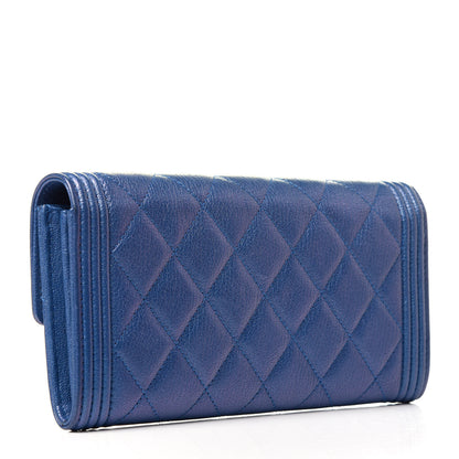 Chanel Goatskin Quilted Boy Flap Wallet Blue 3 of 10