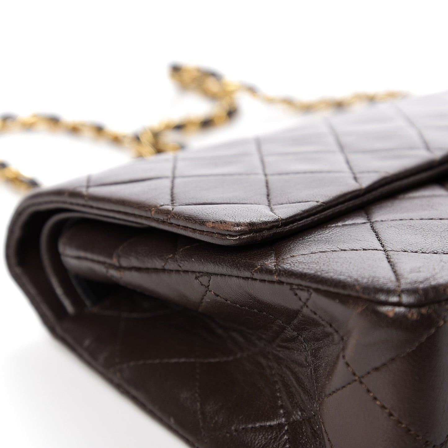 Lambskin Quilted Medium Double Flap Dark Brown