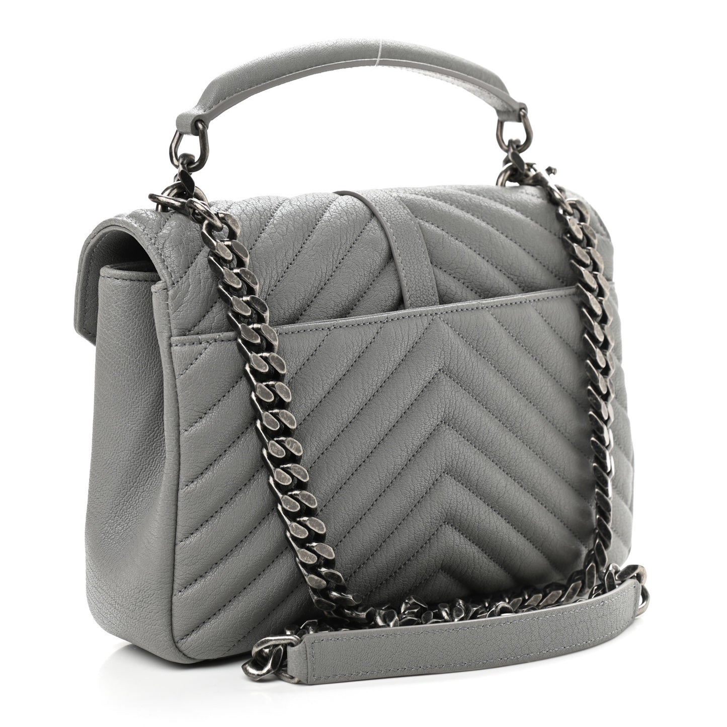 Sheepskin Matelasse Chevron Monogram Medium College Bag Granite