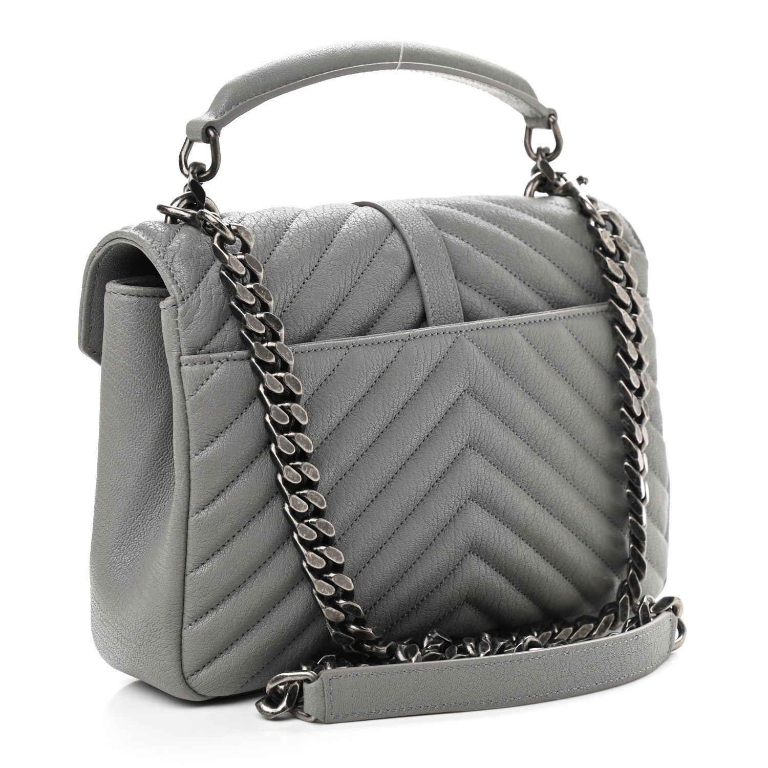 Saint Laurent Sheepskin Matelasse Chevron Monogram Medium College Bag Granite 3 of 9