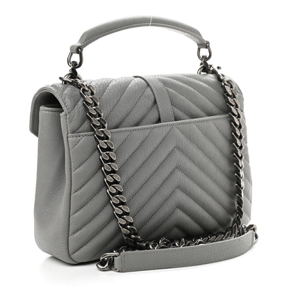 Saint Laurent Sheepskin Matelasse Chevron Monogram Medium College Bag Granite 3 of 9