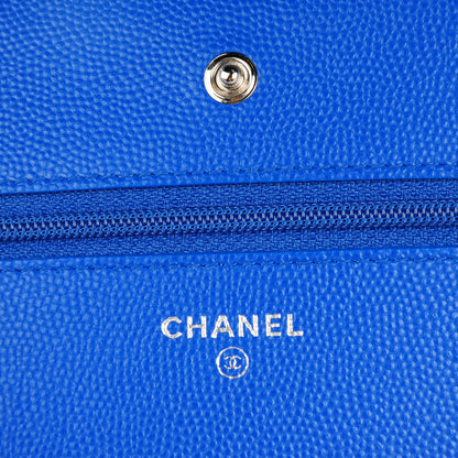 Chanel Caviar Chevron Quilted Wallet On Chain WOC Blue 5 of 8