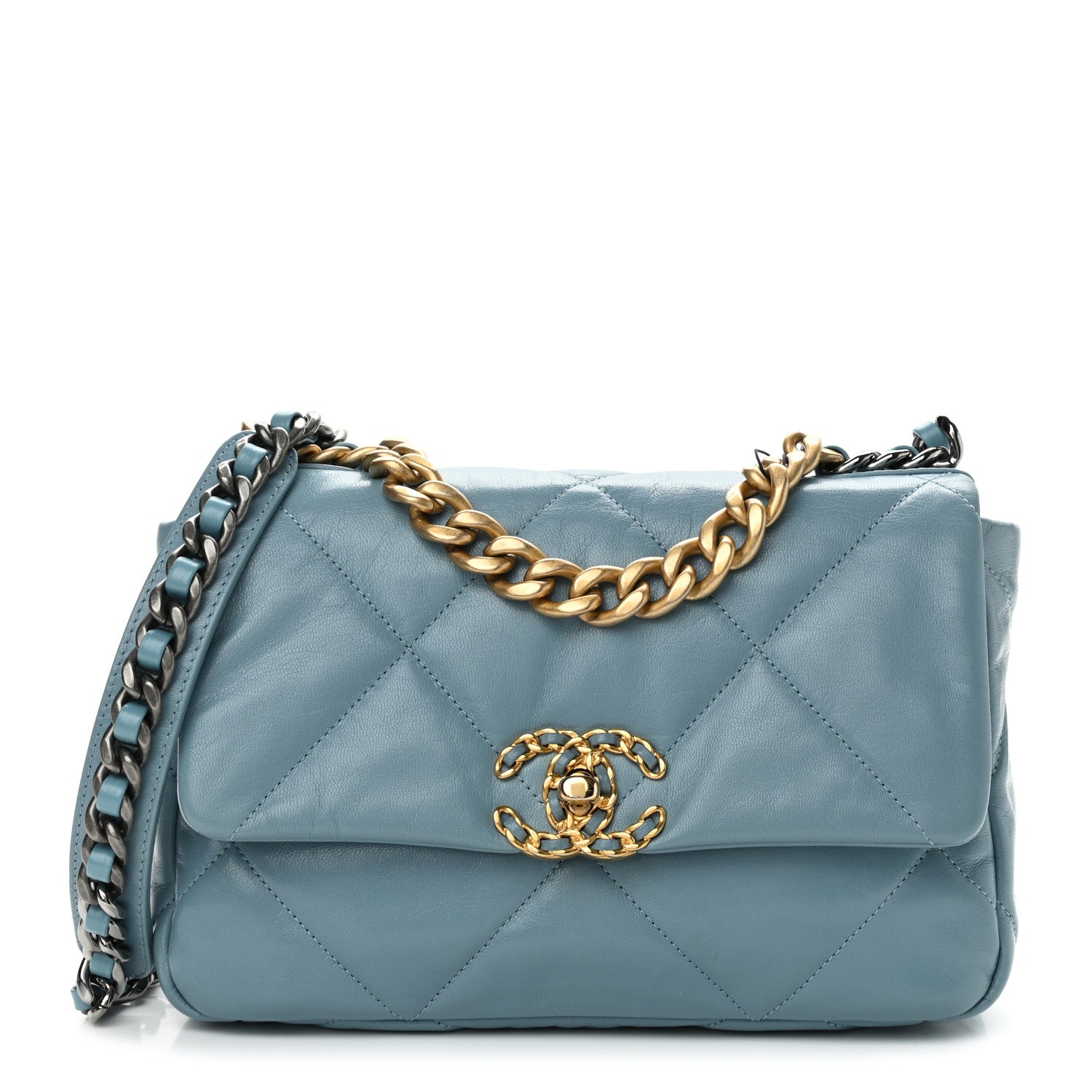 Chanel Goatskin Quilted Medium Chanel 19 Flap Light Blue 1 of 10