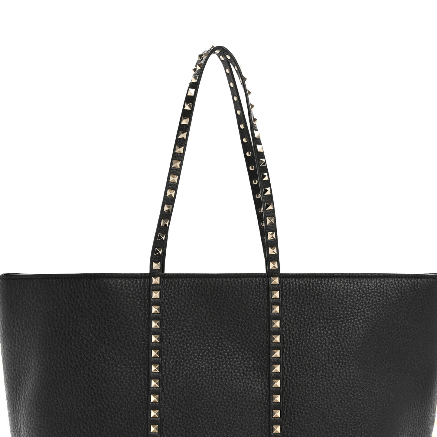 Grained Calfskin Rockstud Shopping Bag Black