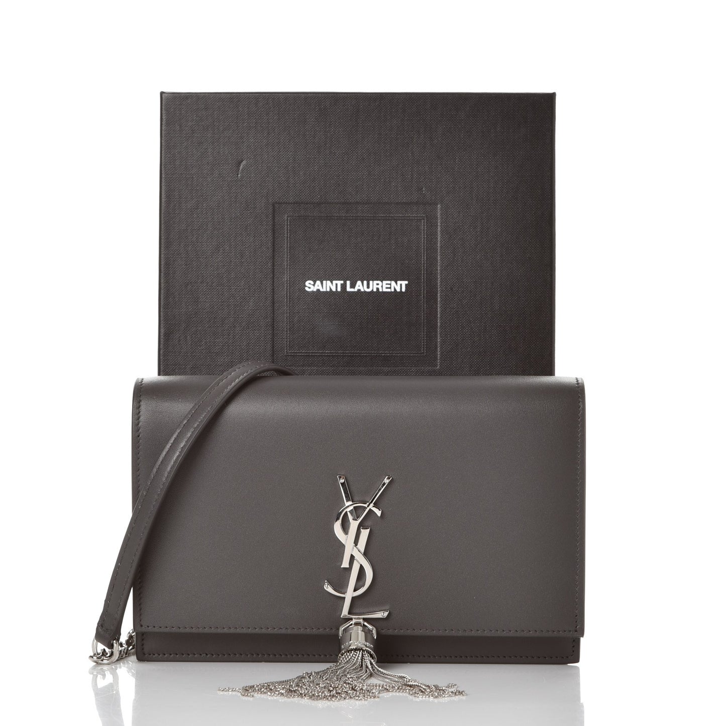 Smooth Calfskin Classic Monogram Kate Tassel Chain Wallet Grey