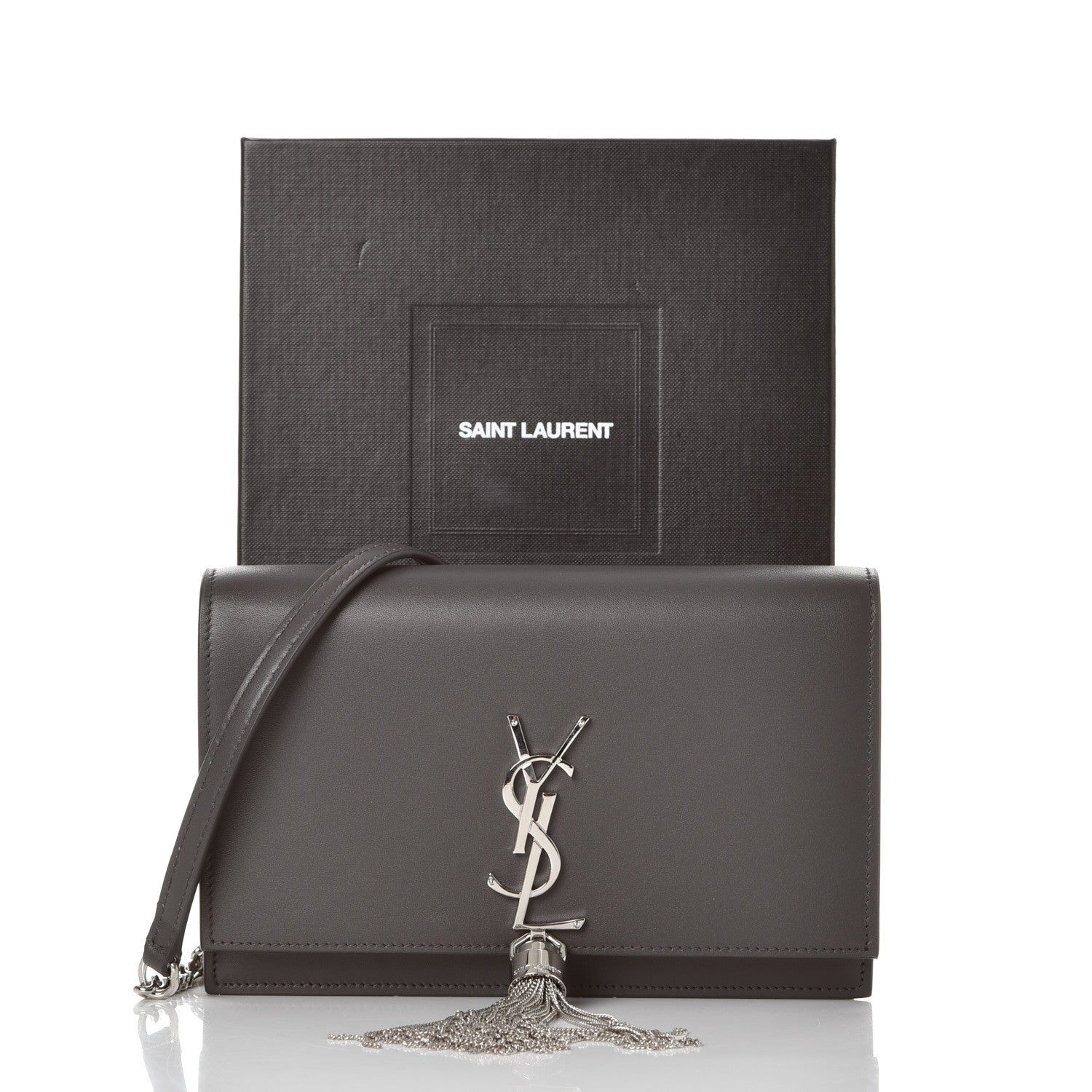 Saint Laurent Smooth Calfskin Classic Monogram Kate Tassel Chain Wallet Grey 7 of 7