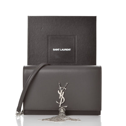 Saint Laurent Smooth Calfskin Classic Monogram Kate Tassel Chain Wallet Grey 7 of 7