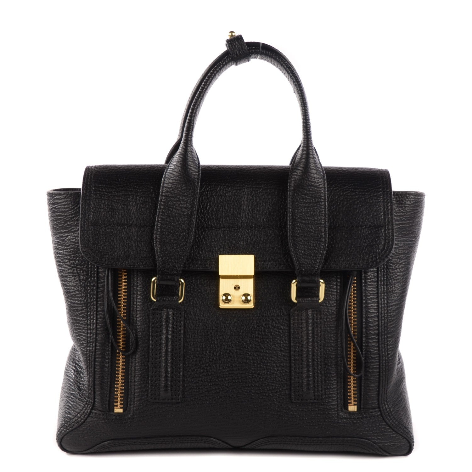 3.1 Phillip Lim 3.1 Textured Calfskin Medium Pashli Satchel Black 1 of 10