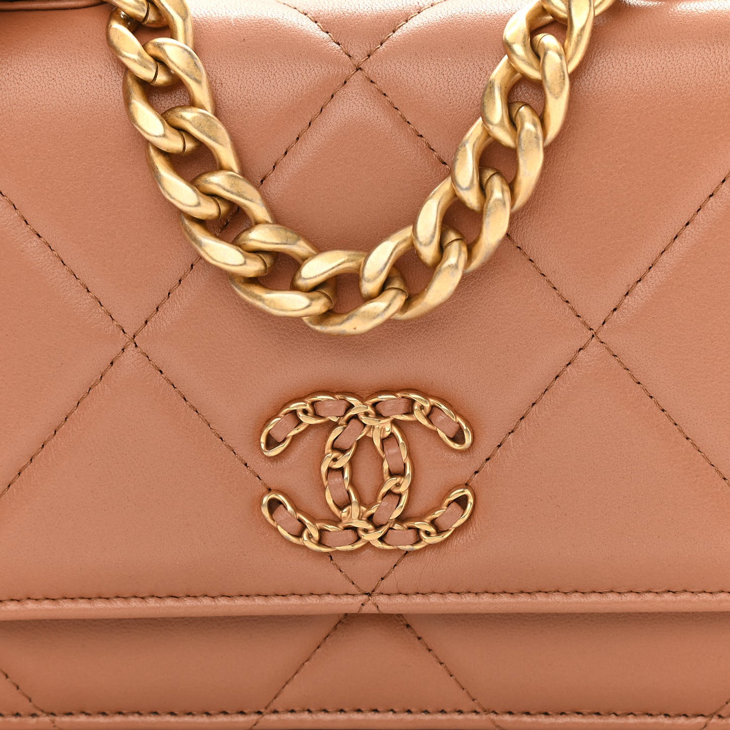 Lambskin Quilted Chanel 19 Wallet On Chain WOC Brown