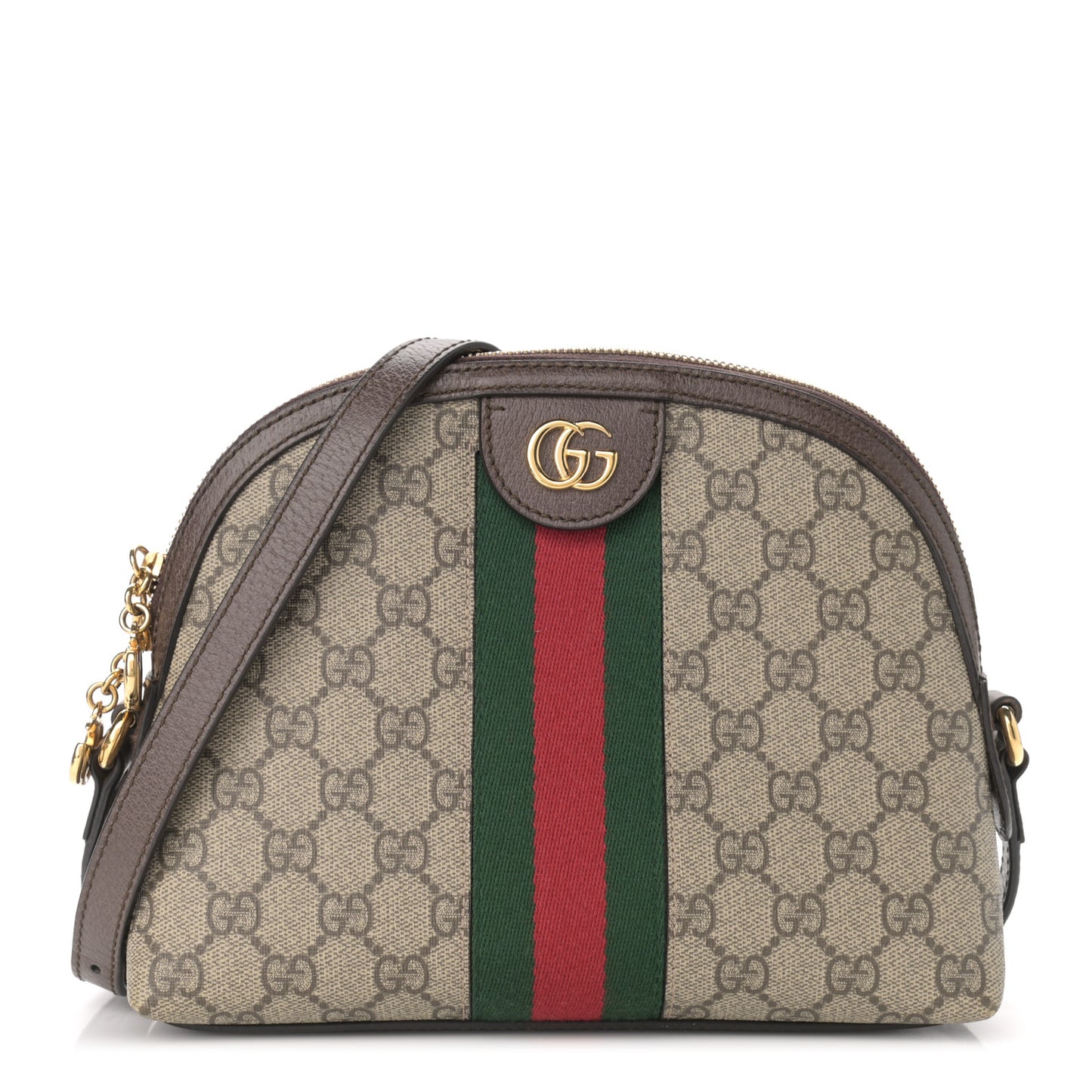 GG Supreme Monogram Textured Dollar Calfskin Web Small Ophidia Dome Shoulder Bag Beige Ebony New Acero