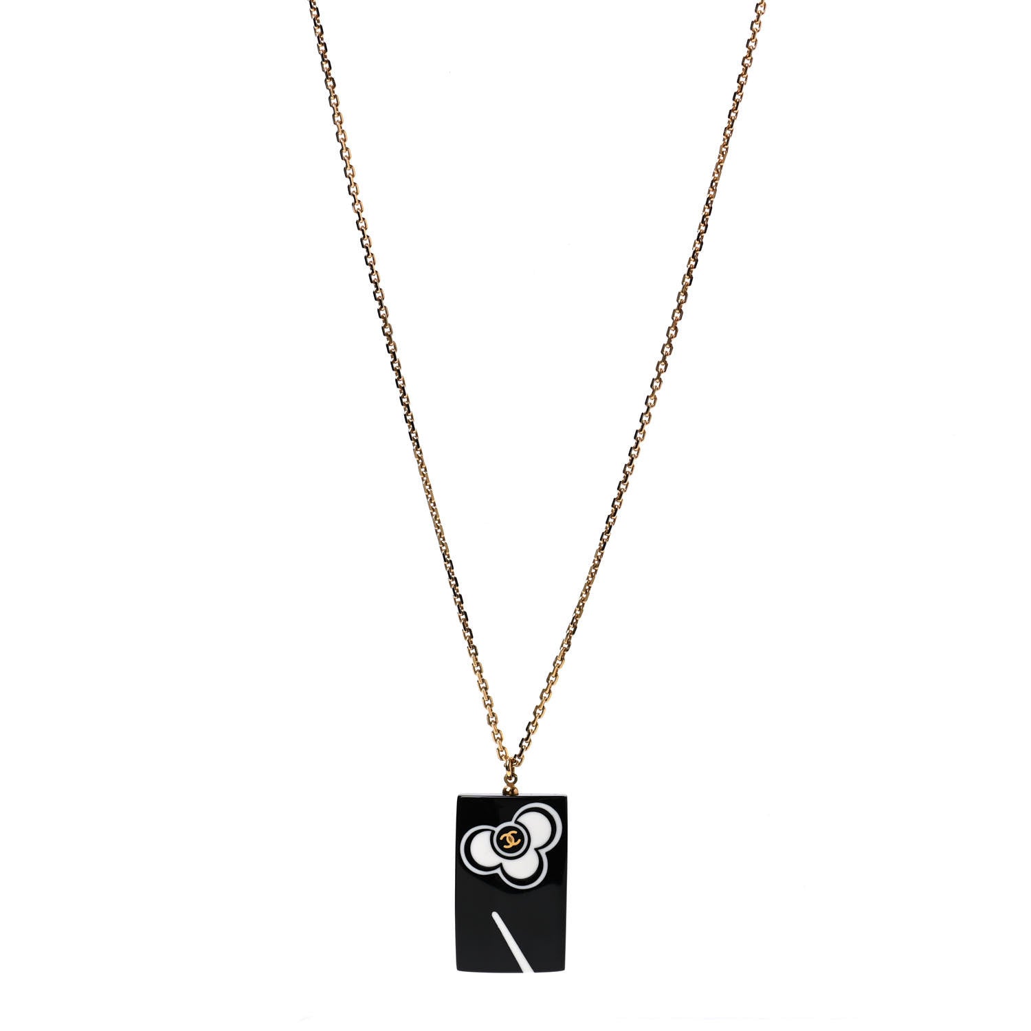 Chanel Resin Camellia CC Necklace Black Gold 1 of 6