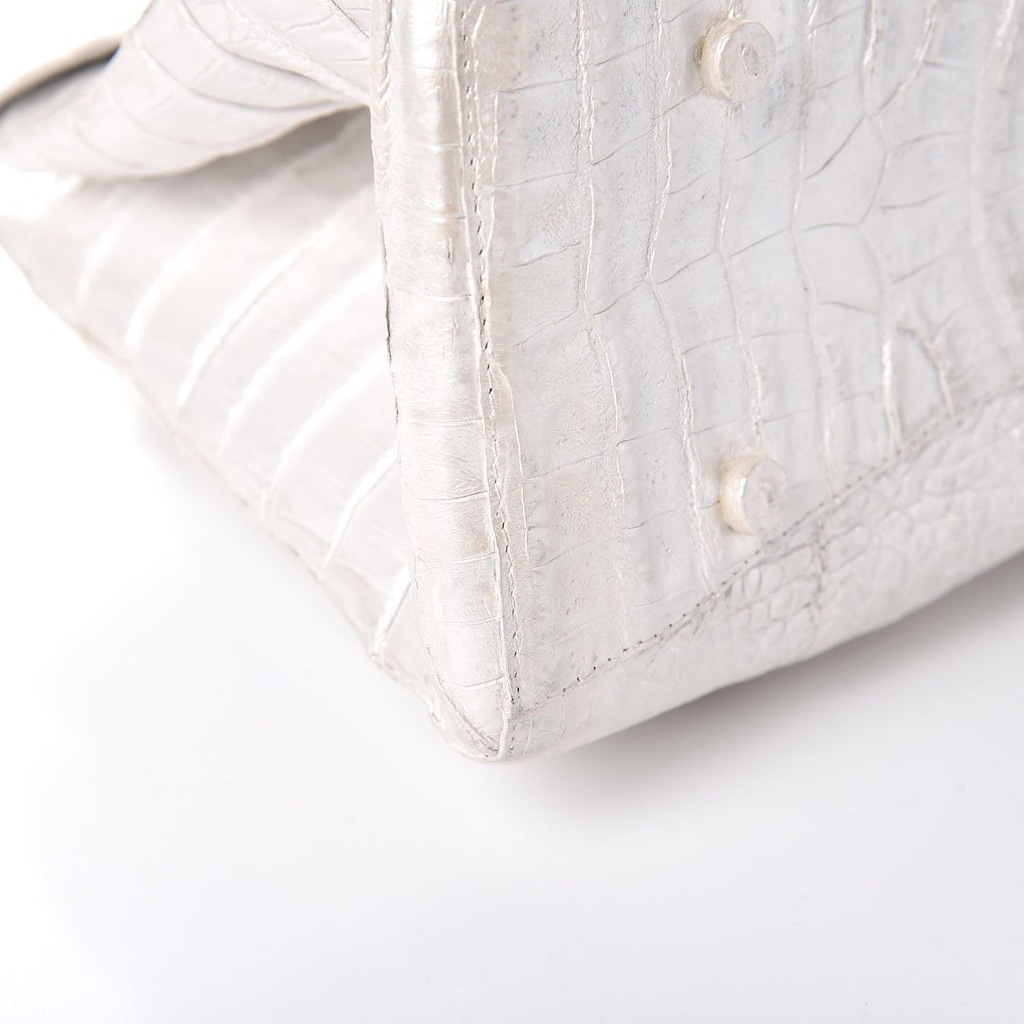 Metallic Crocodile Tote Light Silver