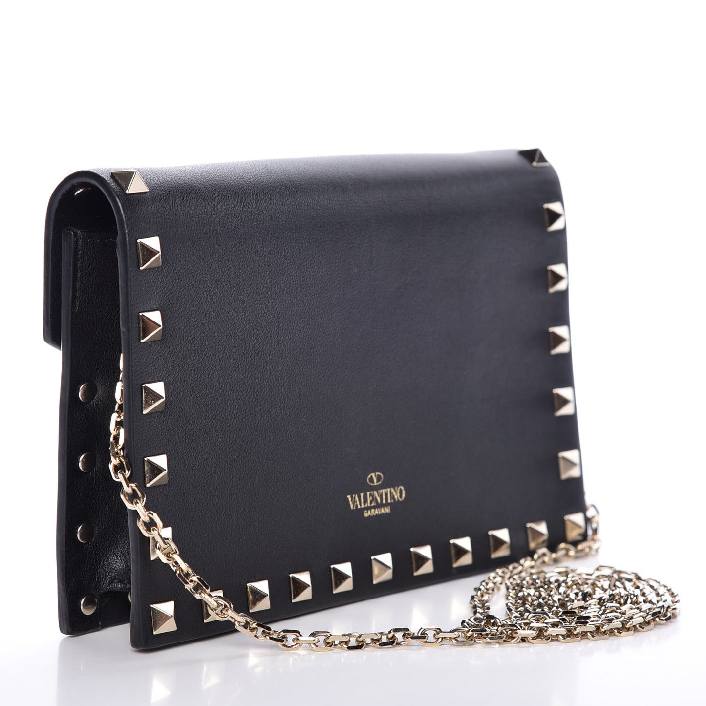 Vitello Rockstud Envelope Wallet on Chain Black