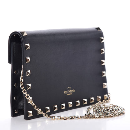 Valentino Garavani Vitello Rockstud Envelope Wallet on Chain Black 3 of 9