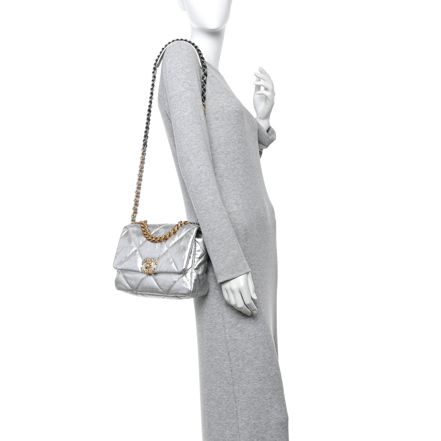Chanel Metallic Lambskin Quilted Medium Chanel 19 Flap Silver 2 of 10