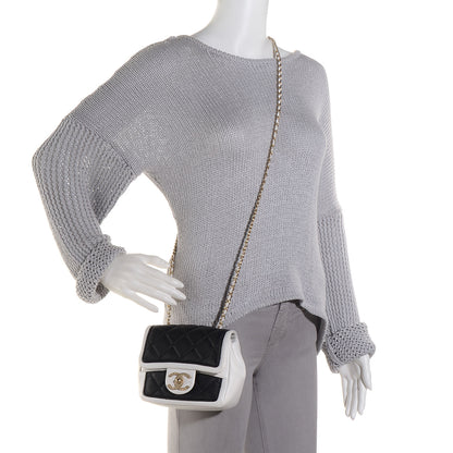 Chanel Calfskin Quilted Graphic Mini Flap Bag Black White 2 of 9