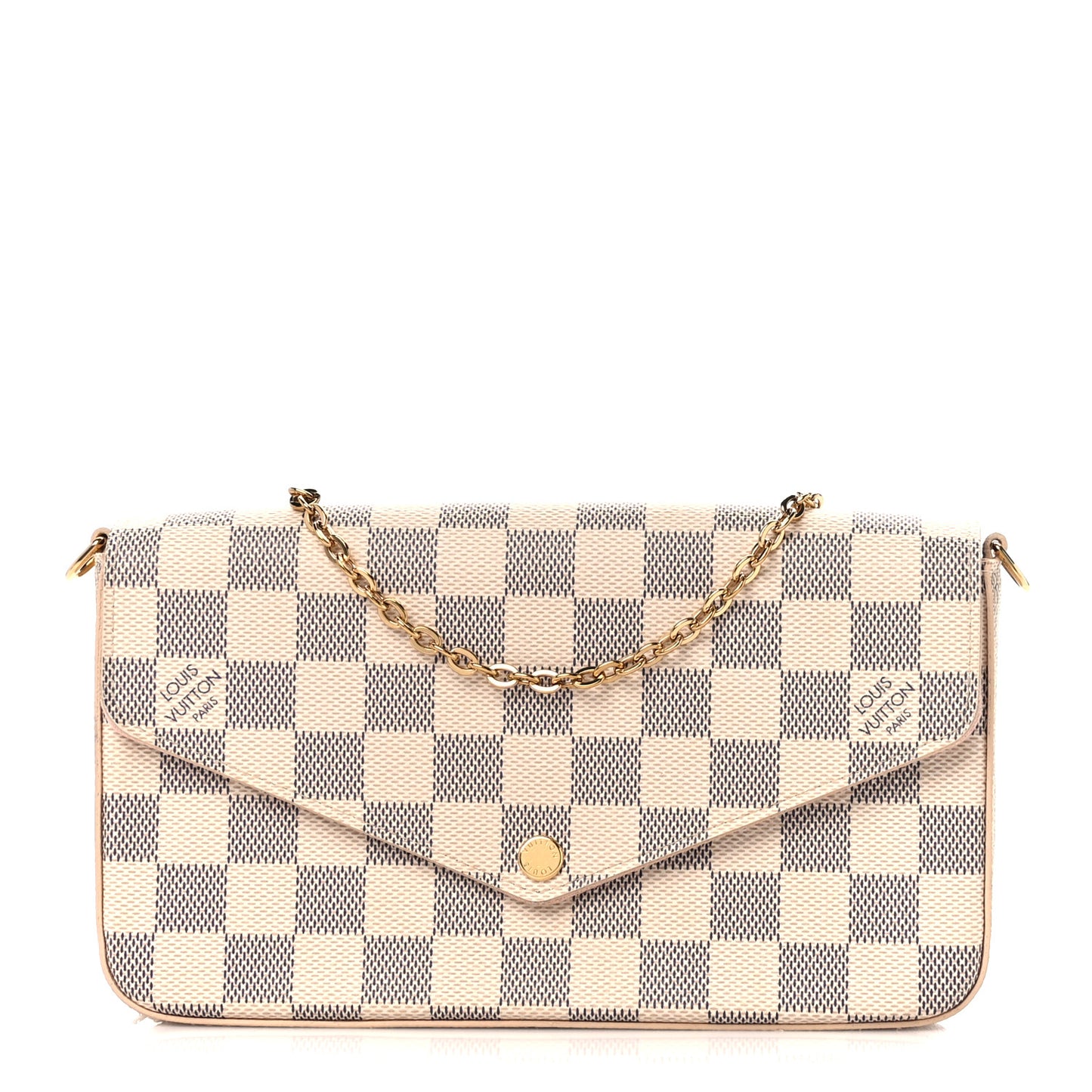 Damier Azur Pochette Felicie Chain Wallet Rose Ballerine