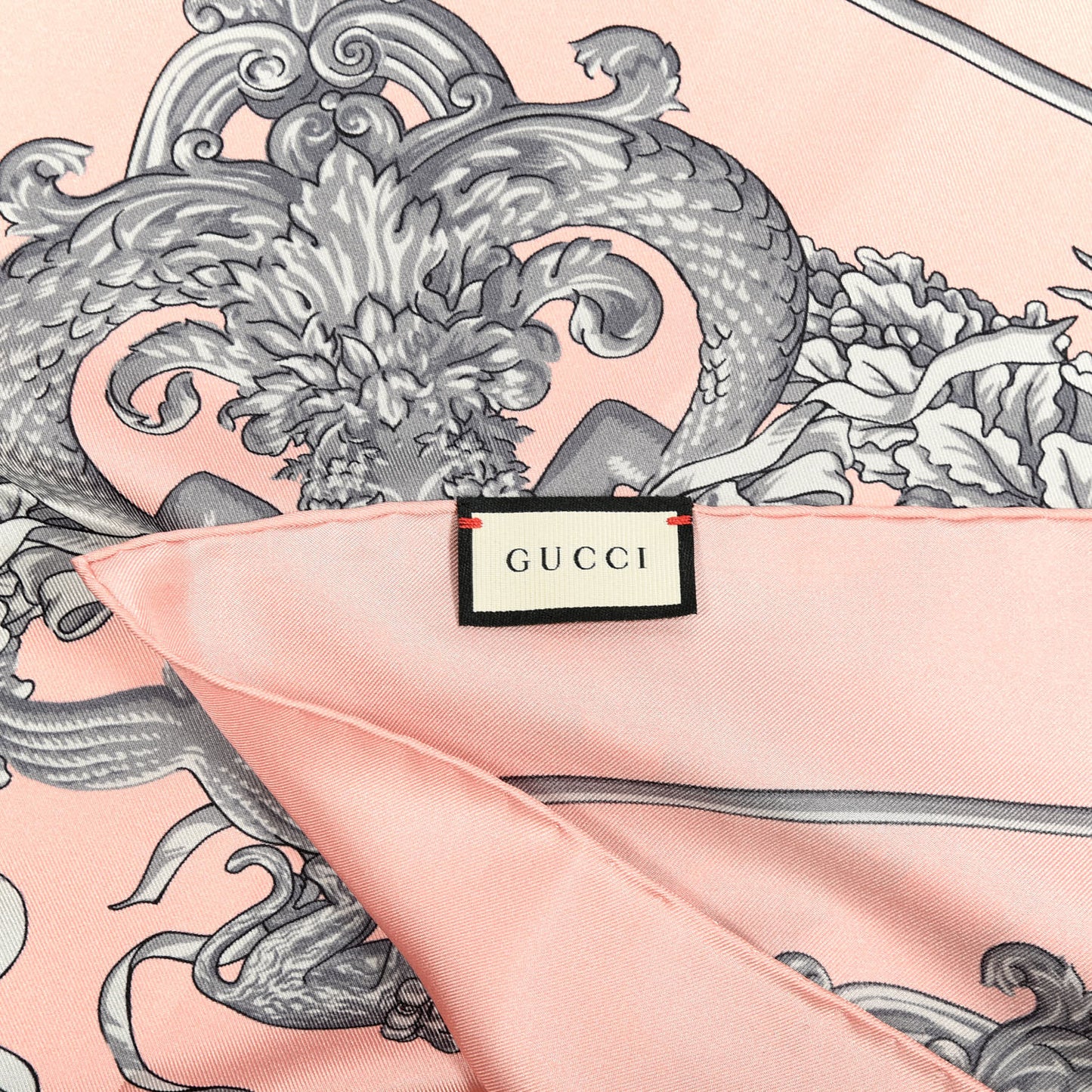 Silk Twill Lady Kingdom Square Scarf Rose Light Grey