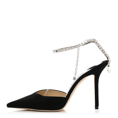 Jimmy Choo Suede Crystal Saeda 100 Pumps 37 Black 1 of 8