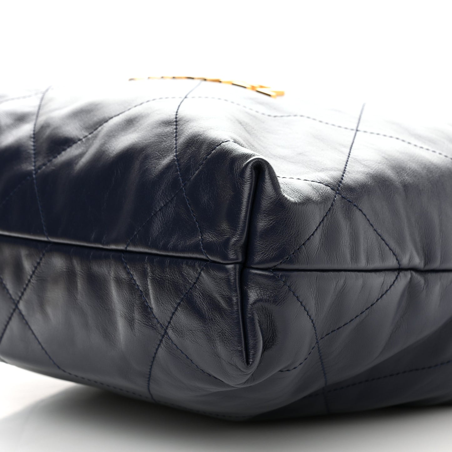 Shiny Calfskin Quilted Small Chanel 22 Navy