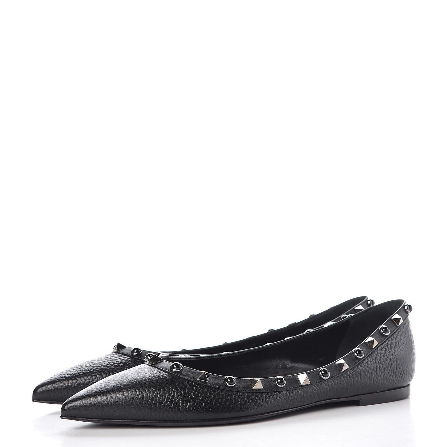 Pebbled Calfskin Onyx Rockstud Rolling Ballerina Flats 39 Black