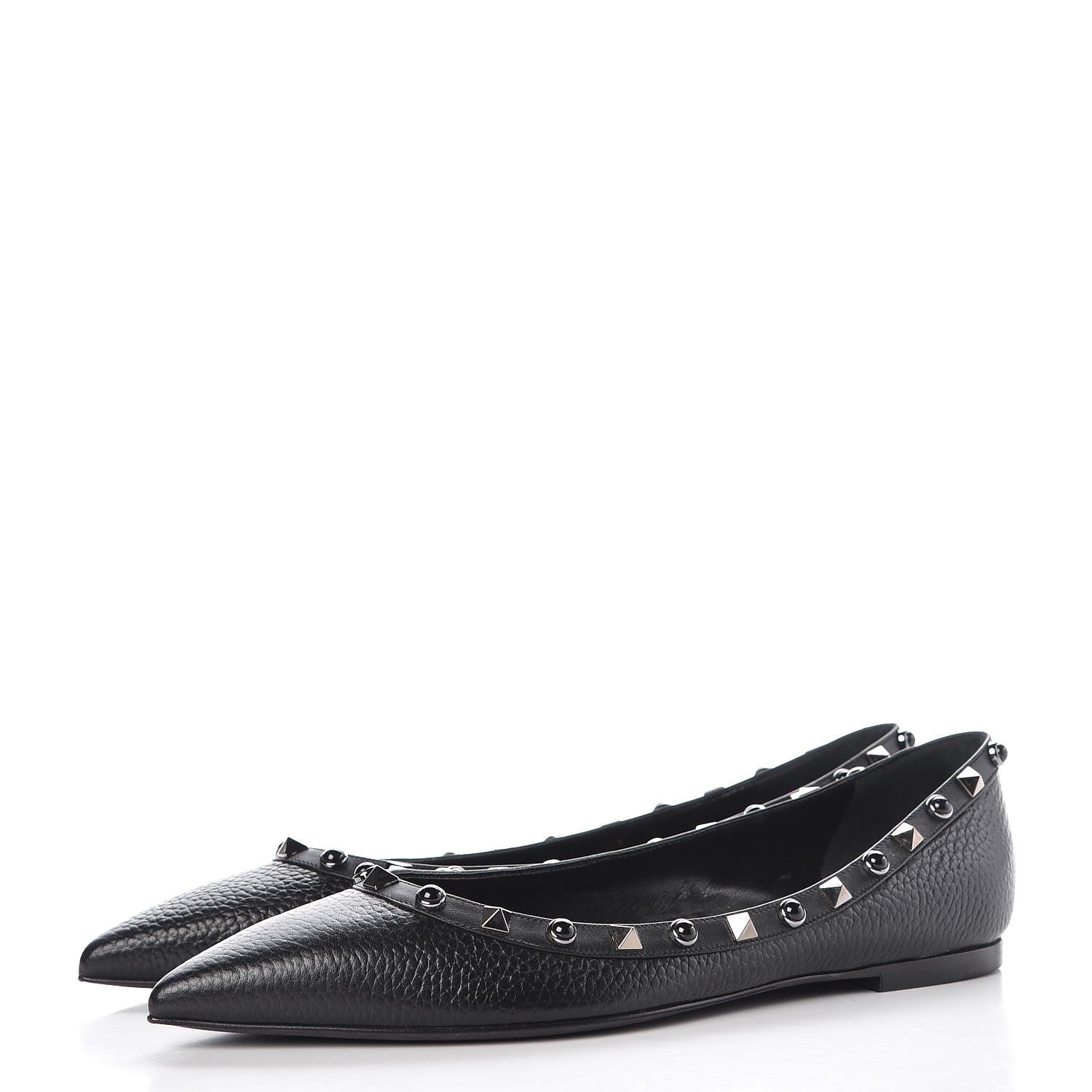 Valentino Garavani Pebbled Calfskin Onyx Rockstud Rolling Ballerina Flats 39 Black 4 of 10