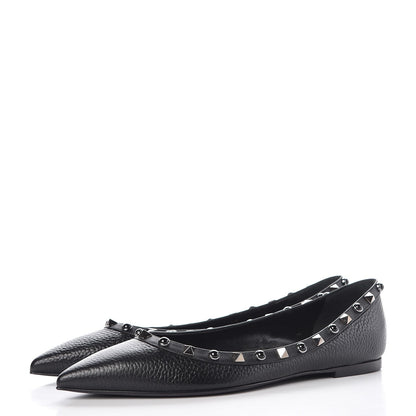 Valentino Garavani Pebbled Calfskin Onyx Rockstud Rolling Ballerina Flats 39 Black 4 of 10