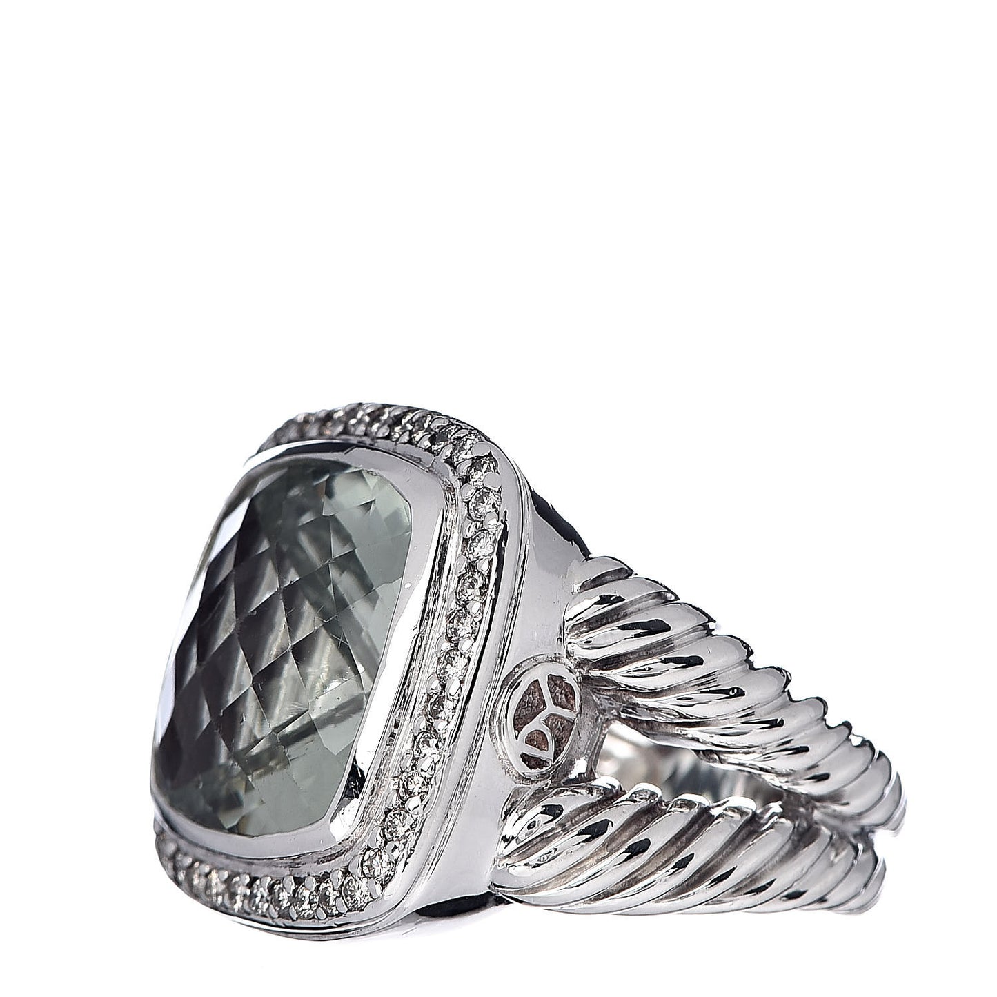Sterling Silver Diamond Prasiolite 14mm Albion Ring 54 7