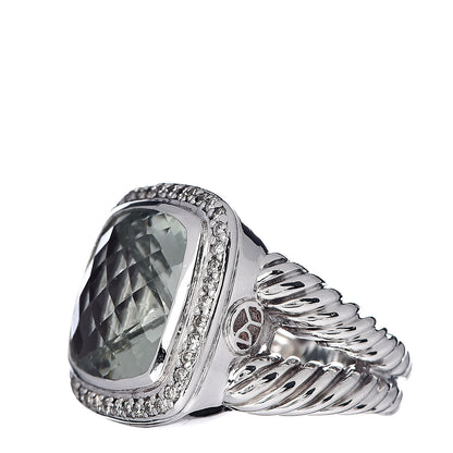 David Yurman Sterling Silver Diamond Prasiolite 14mm Albion Ring 54 7 3 of 5