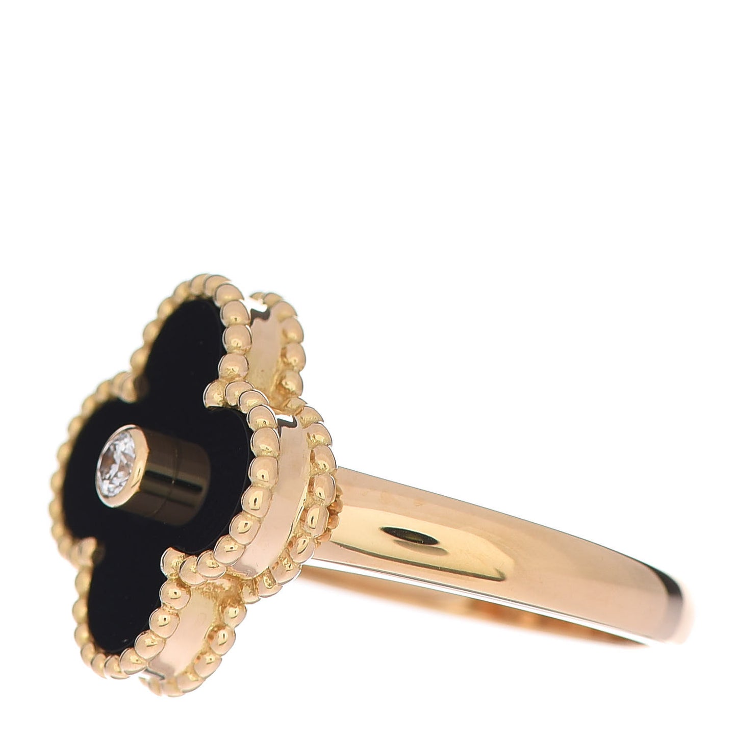 18K Yellow Gold Black Onyx Diamond Vintage Alhambra Ring 49 5