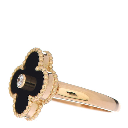 Van Cleef & Arpels 18K Yellow Gold Black Onyx Diamond Vintage Alhambra Ring 49 5 3 of 6