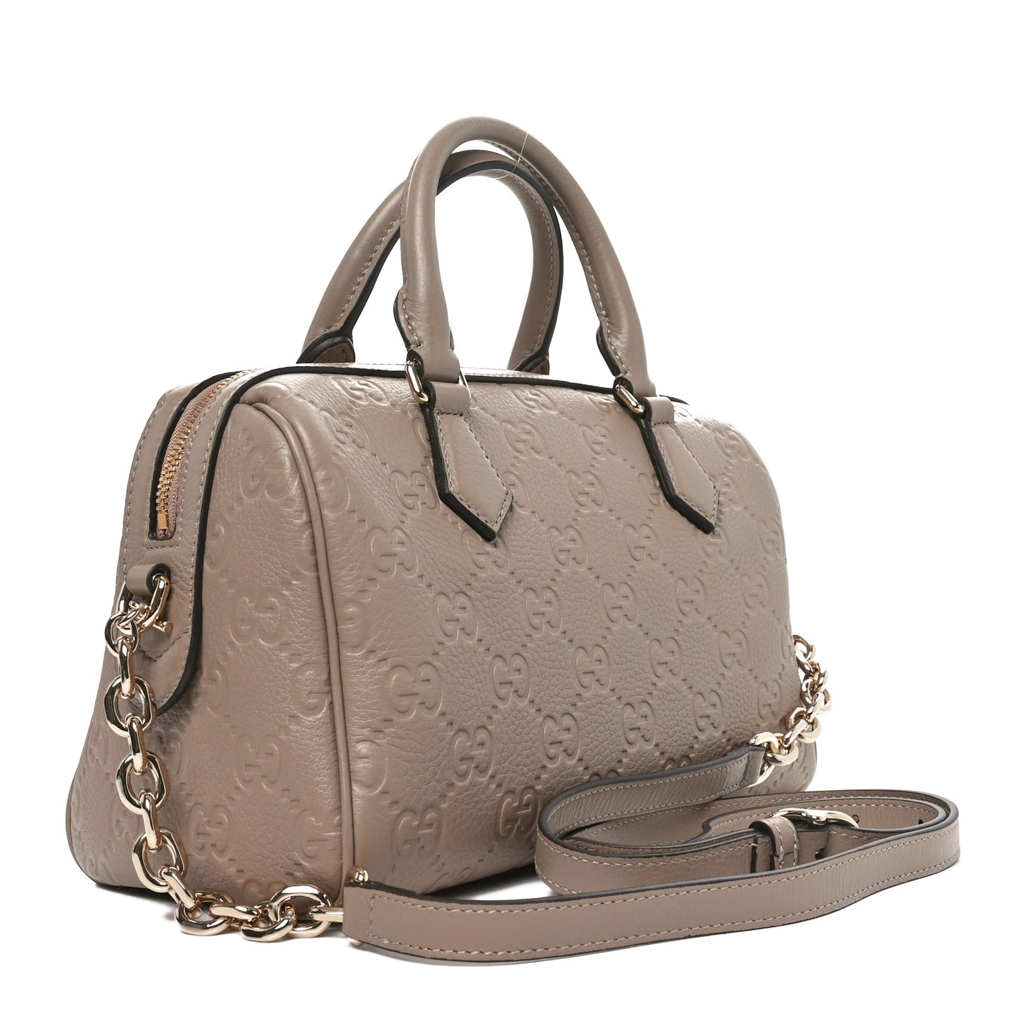 Calfskin GG Emblem Small Top Handle Bag Taupe