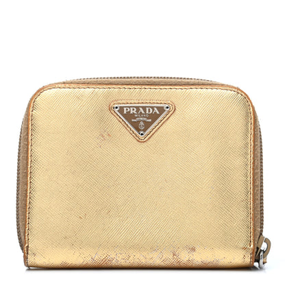 Prada Metallic Saffiano Compact Zip Around Wallet Gold 1 of 26