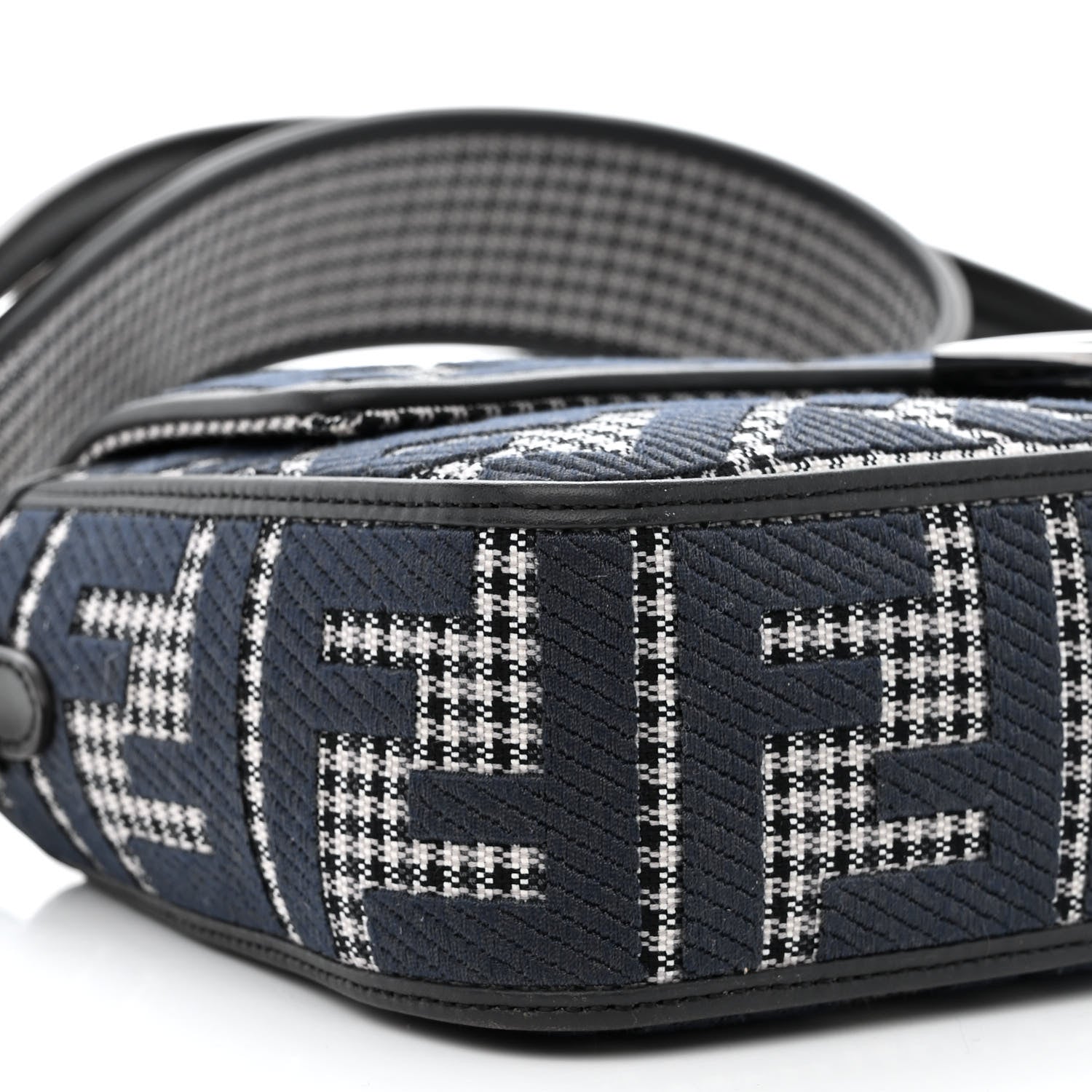 Fendi Wool Vitello King Houndstooth FF Embroidered Baguette Grigio Anthracite 9 of 10