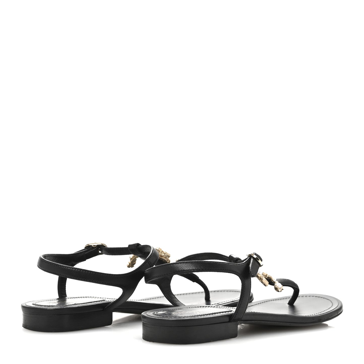 Calfskin Pearl Crystal CC Charm Thong Sandals 36.5 Black