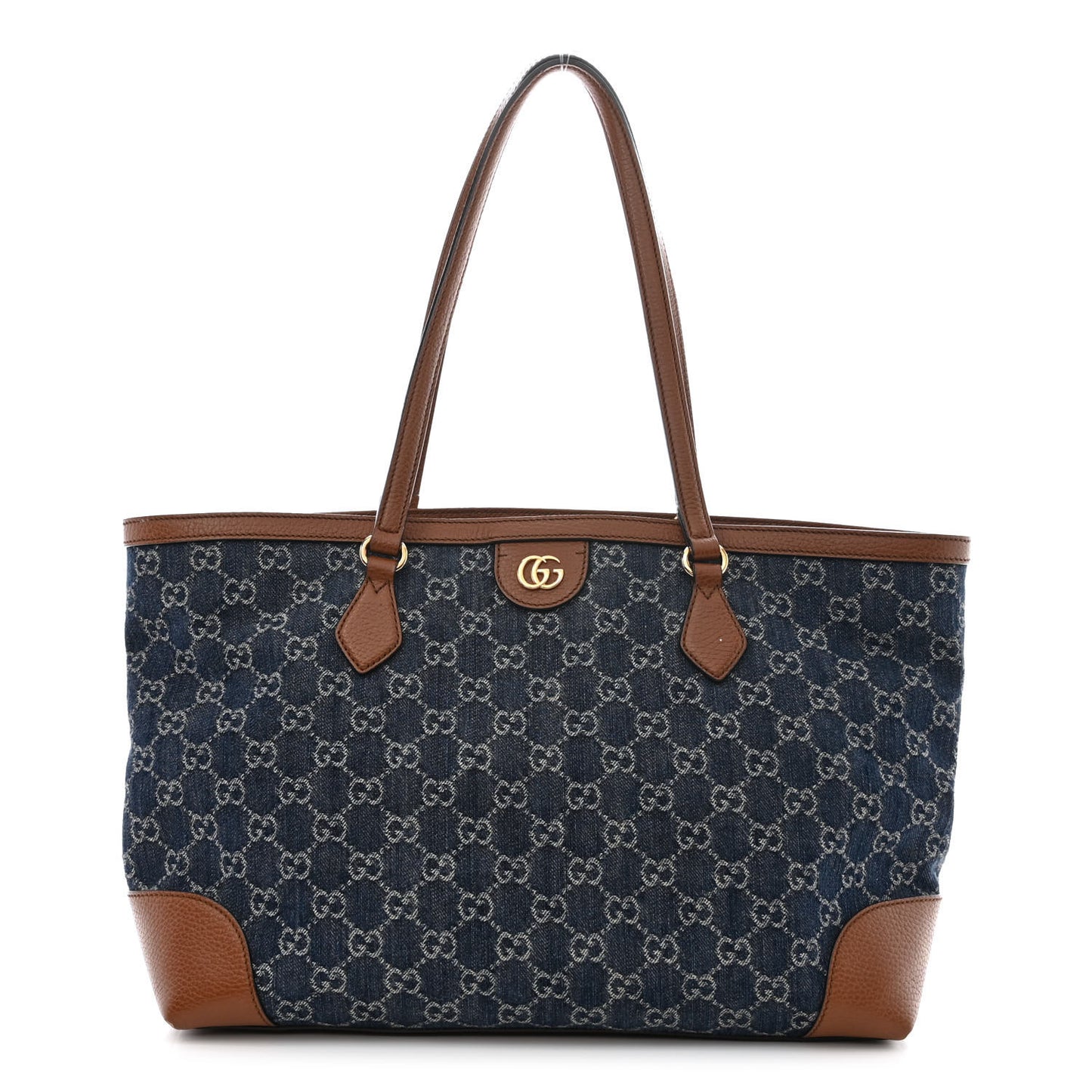 New Denim GG Monogram Medium Ophidia Shopping Tote Blue Tea Cuir