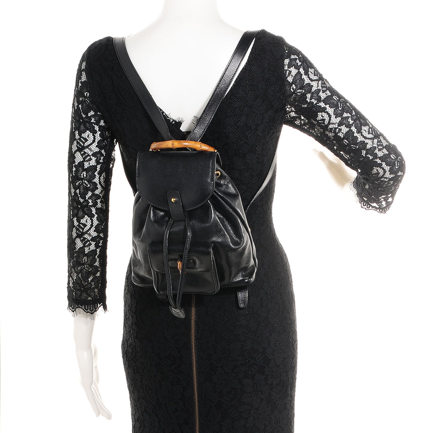 Leather Bamboo Backpack Black