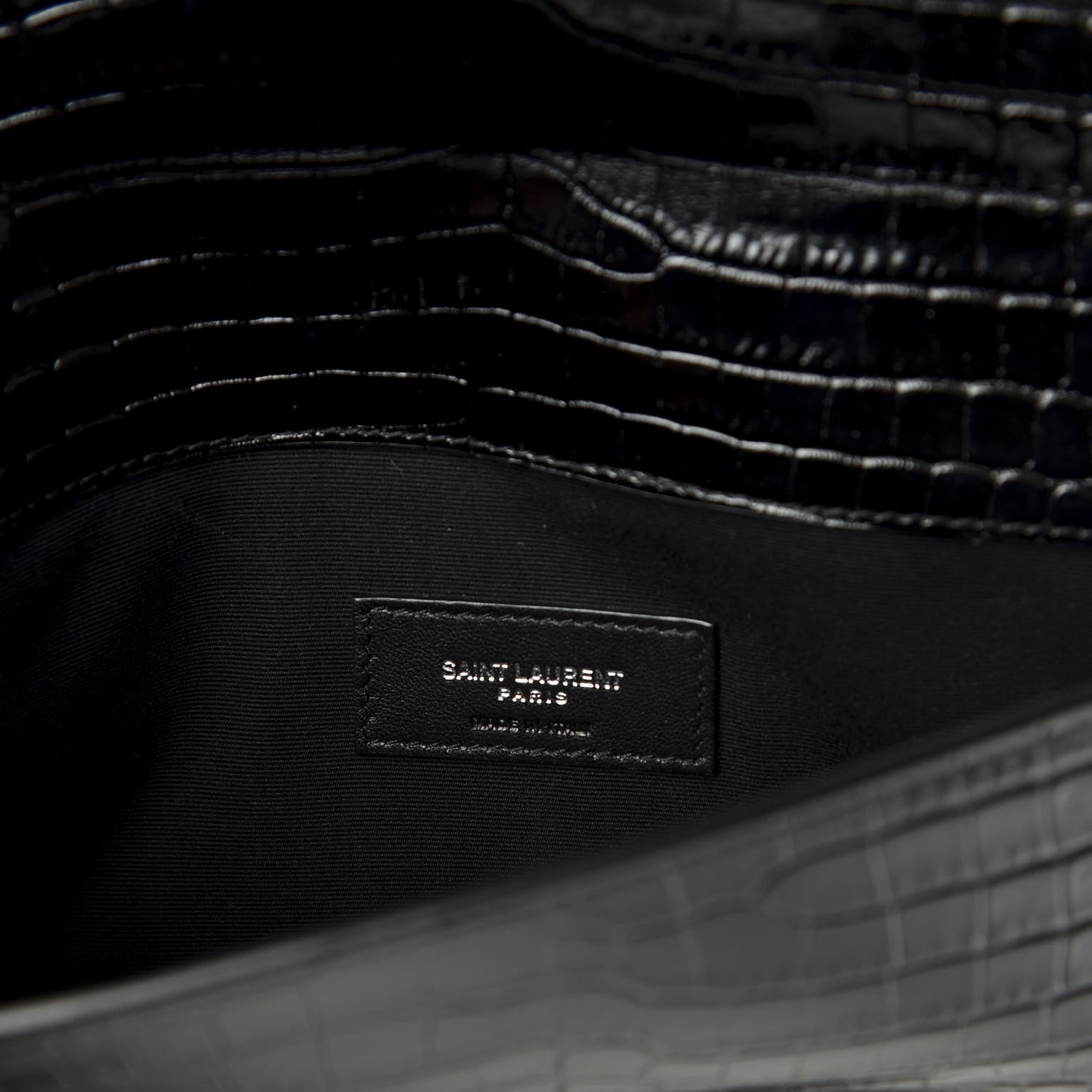 Calfskin Crocodile Embossed Uptown Monogram Clutch Black