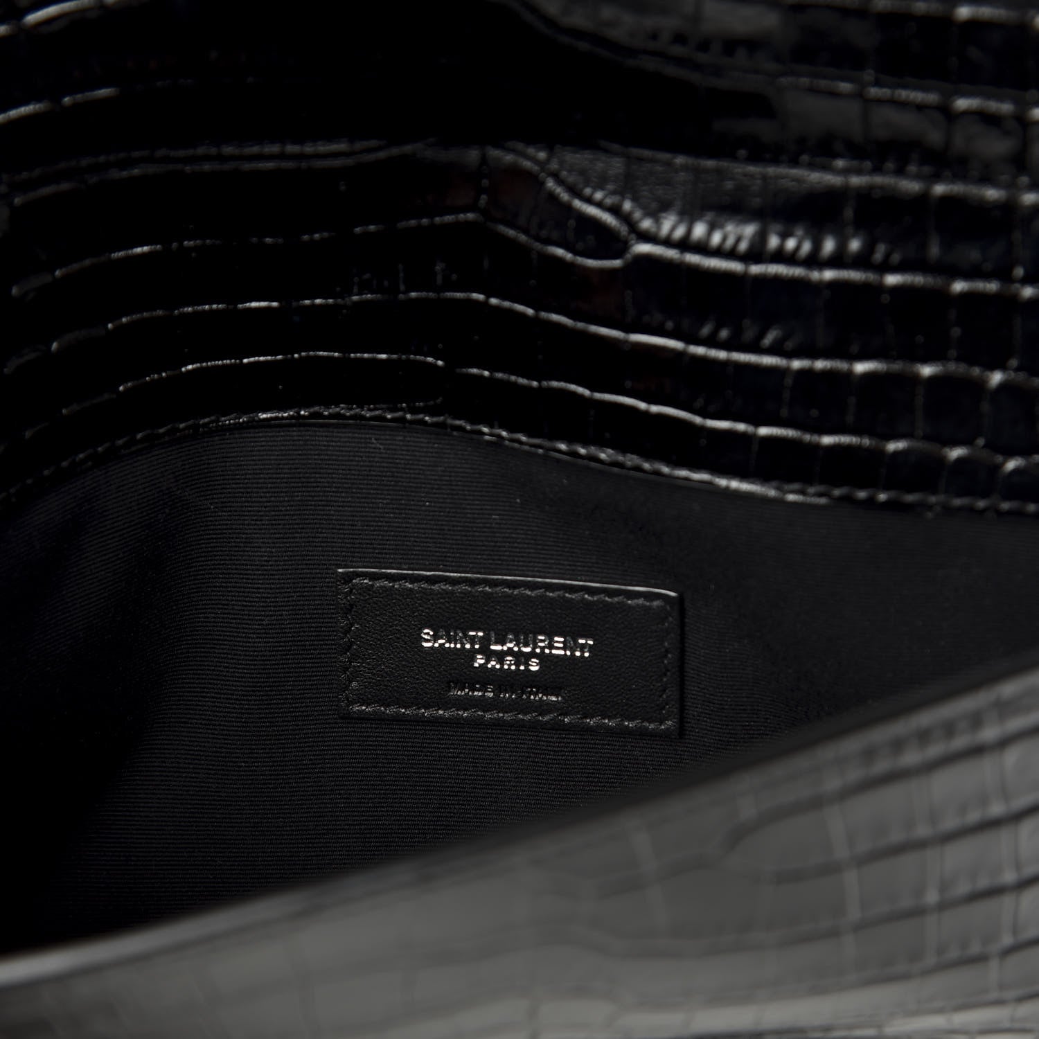 Saint Laurent Calfskin Crocodile Embossed Uptown Monogram Clutch Black 6 of 7