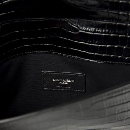Saint Laurent Calfskin Crocodile Embossed Uptown Monogram Clutch Black 6 of 7