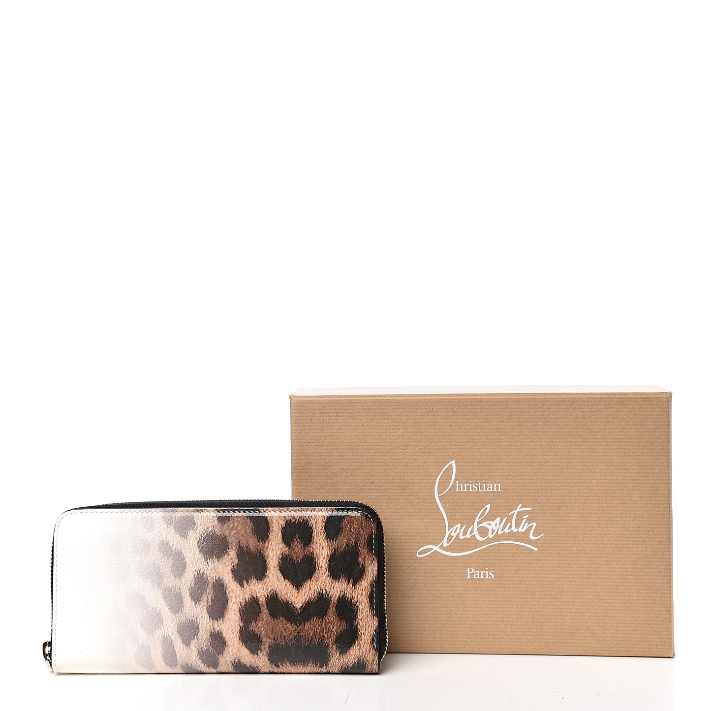 Calfskin Degrade Leopard Panettone Zip Wallet White