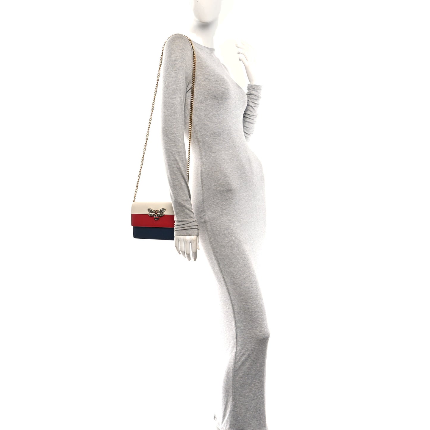 Calfskin Queen Margaret Chain Wallet Blue Agata Hibiscus Red Mystic White